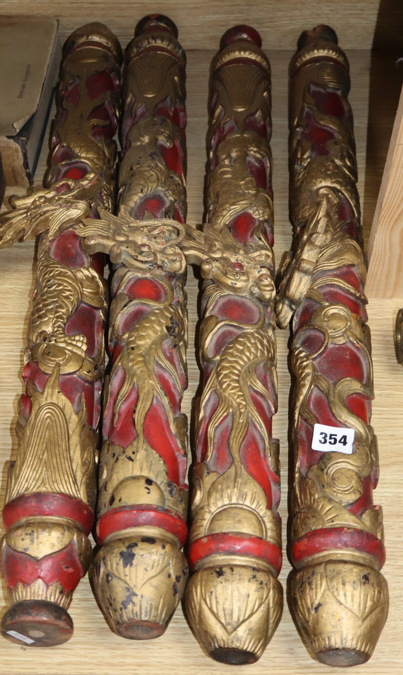 A set of four Chinese carved and painted dragon columns